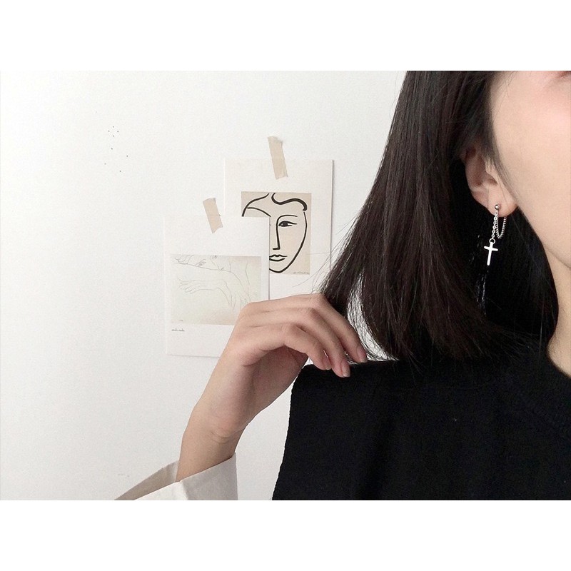 Bông Tai Xỏ Lỗ Dáng Dài Mạ Bạc 925 Thiết Kế Hình Khuôn Mặt Phong Cách Hàn Quốc Độc Đáo Thời Trang Dành Cho Học Sinh