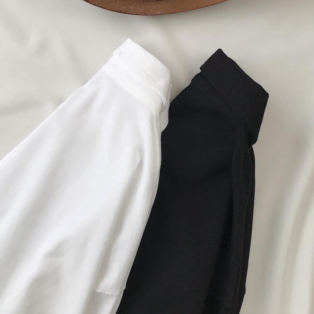 Áo Thun Polo Nữ Dài Tay Áo Phông Nữ  Form Rộng Có Cổ Trơn Basic Chất Liệu Cotton Thô 3 Màu Đen Trắng Nâu Rêu RWE 10236