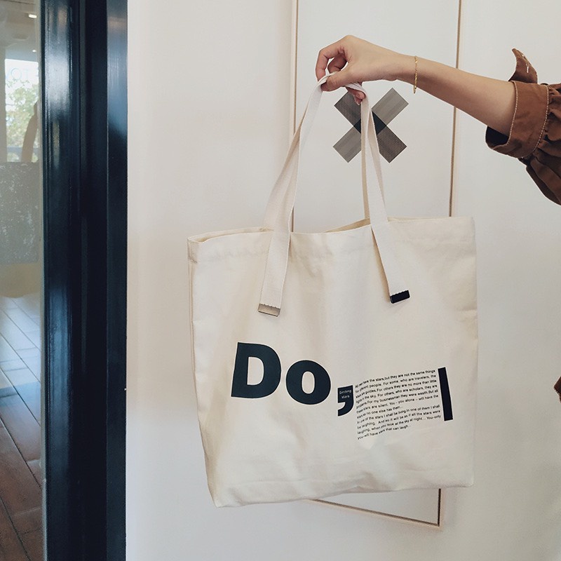 Túi tote túi vải canvas phong cách Hàn quốc có khóa miệng ngăn phụ bên trong thời trang ulzzang-Haka store