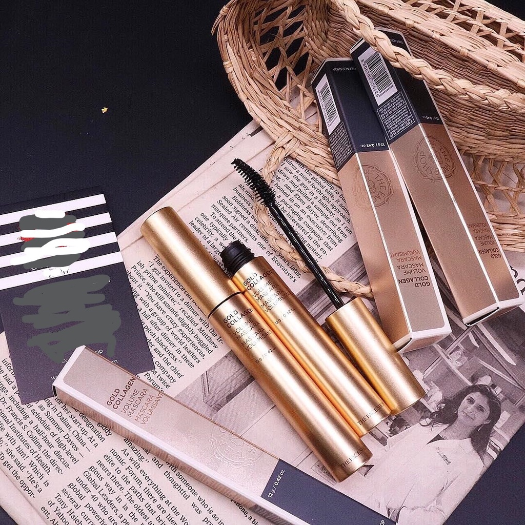 Mascara dưỡng ẩm dày và cong mi chống nước chống lem lâu trôi The Face Shop Gold Collagen Volume Mascara 12g