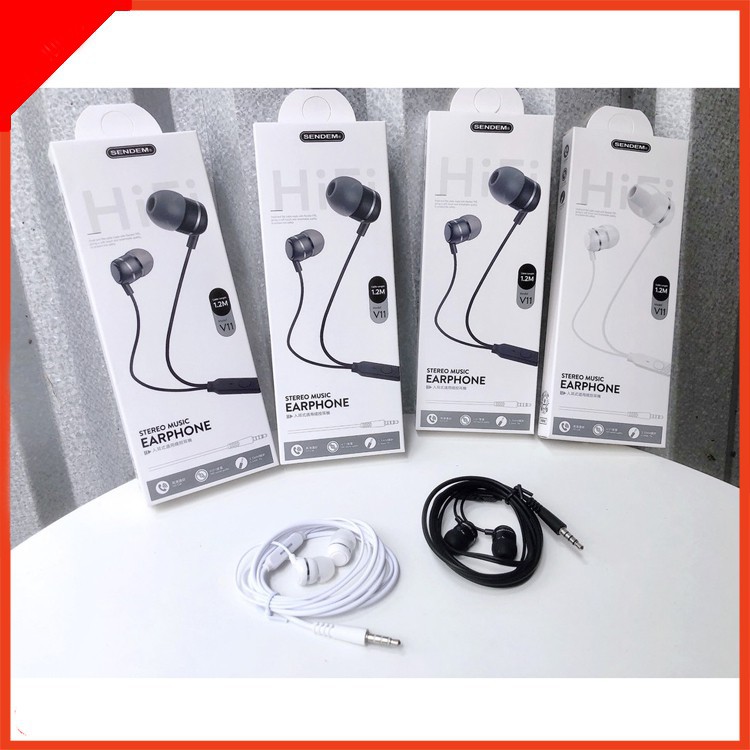 Tai nghe Sendem V11 chính hãng, có mic thoại, chân tròn jack 3.5 cho nhiều dòng điện thoại