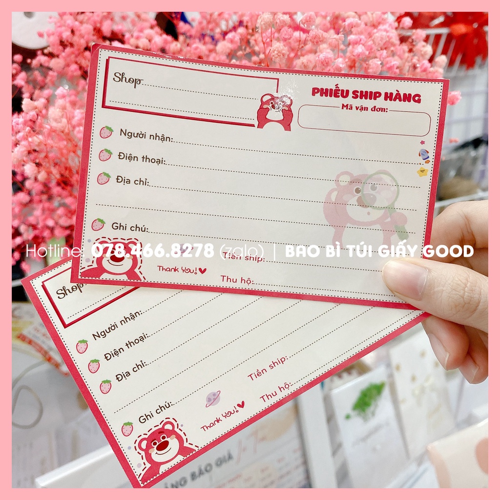 Phiếu ship hàng decal có keo dán 12x8cm hình LOSTO hồng dễ thương
