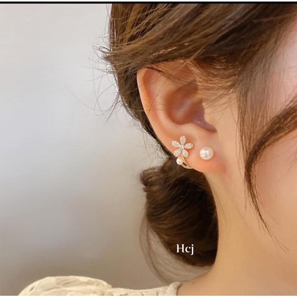 Bông tai hoa đính trai mẫu mới chuẩn bạc ta sang chảnh - Kho sỉ bạc Nhất Linh