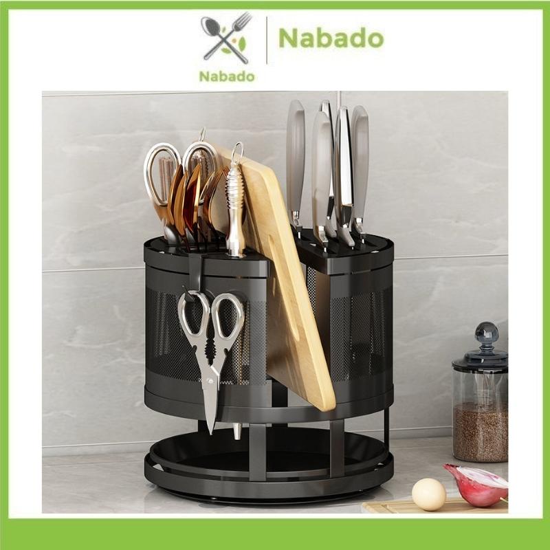 Kệ để dao thớt tròn Giá đựng đồ đa năng xoay 360 độ chất liệu thép không gỉ M07