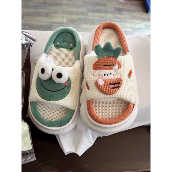 Dép bông đế bánh mì hình con ếch đi trong nhà dễ thương phong cách cho cả nam và nữ kèm ảnh thật