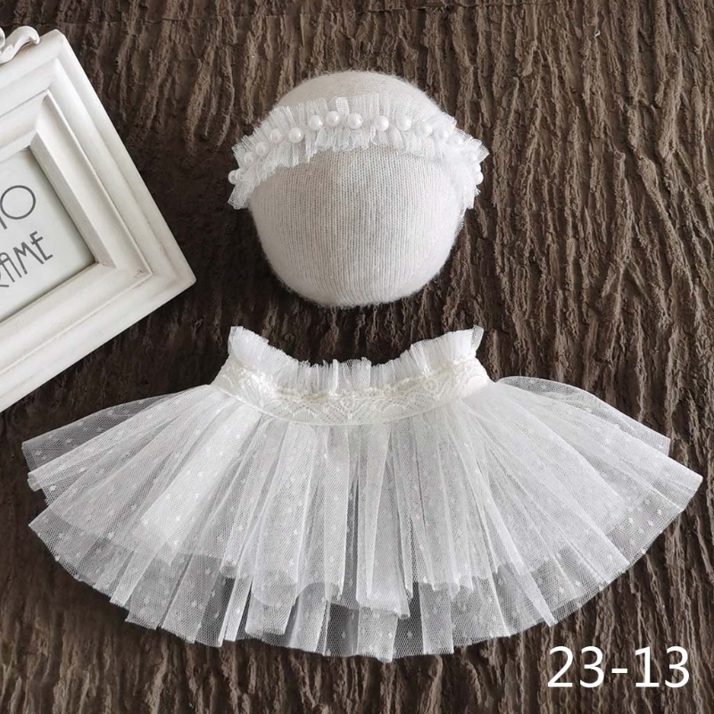 Bộ Phụ Kiện Váy Ren Đính Ngọc Trai Dùng Chụp Ảnh Cho Bé Sơ Sinh