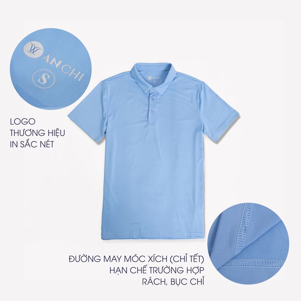 Áo Polo Nam Trung Niên ANCHI Màu Xanh Nhạt Trơn Chất Liệu Cotton Cao Cấp