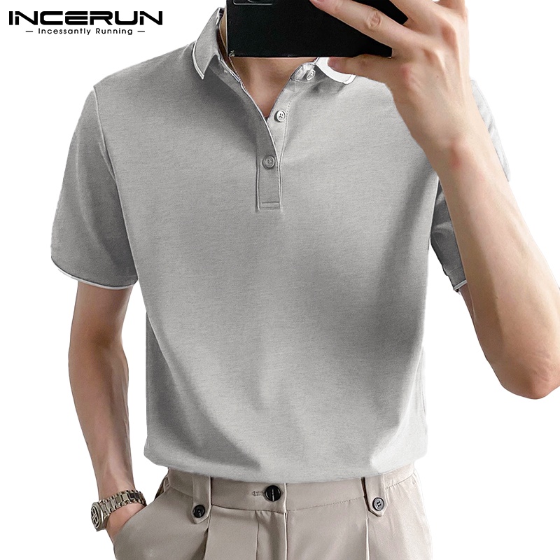 Áo thun polo INCERUN tay ngắn có 3 màu đơn giản thời trang cho nam