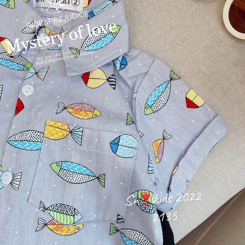 Bộ Quần Áo Trẻ Em Cộc Tay In Hình CÁa Dễ Thương Cho Bé Từ 8-20kg Mã CT63