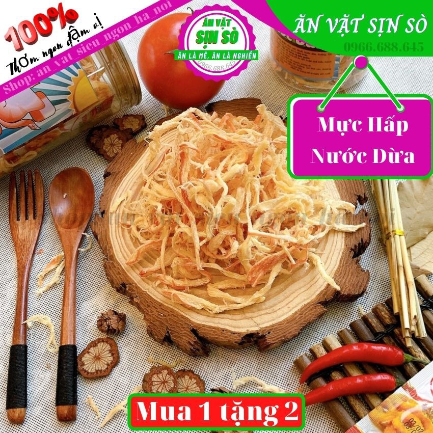 300g Mực hấp Nước Dừa xé sợi, Mực hấp dừa xé sợi Tiệm đồ Ăn Vặt SỊN SÒ Thơm Ngon Đậm Vị