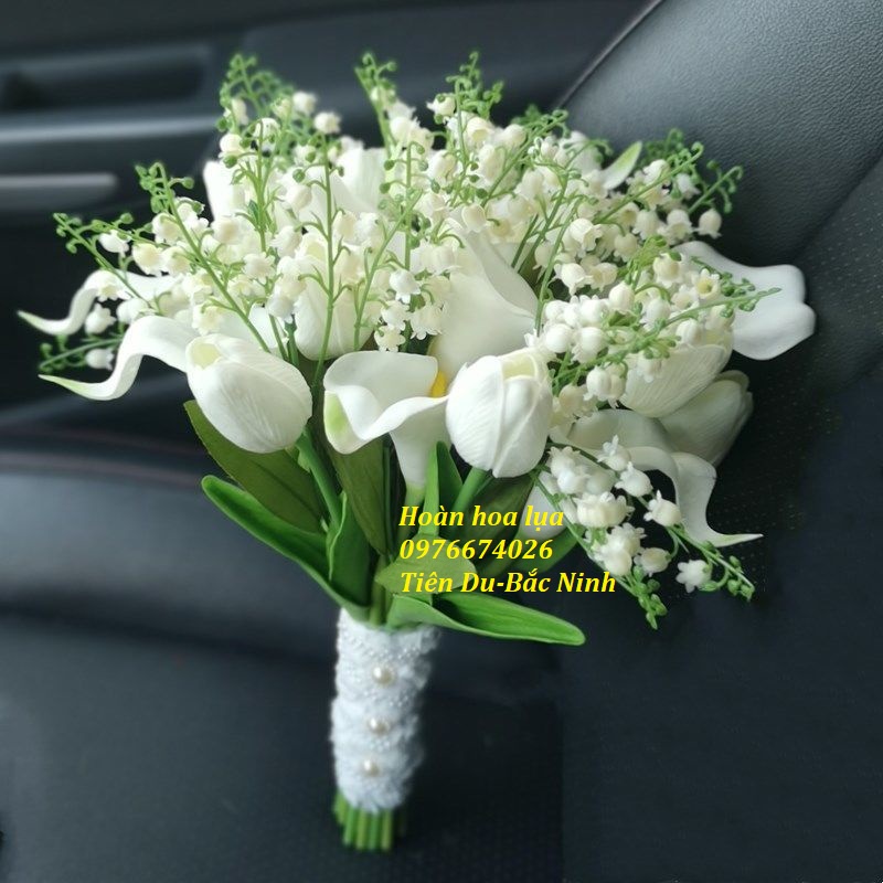 Hoa giả_Hoa linh lan cành 2 nhánh cực đẹp, bó hoa cầm tay cô dâu, phù hợp mọi phong cách_Hoàn hoa lụa