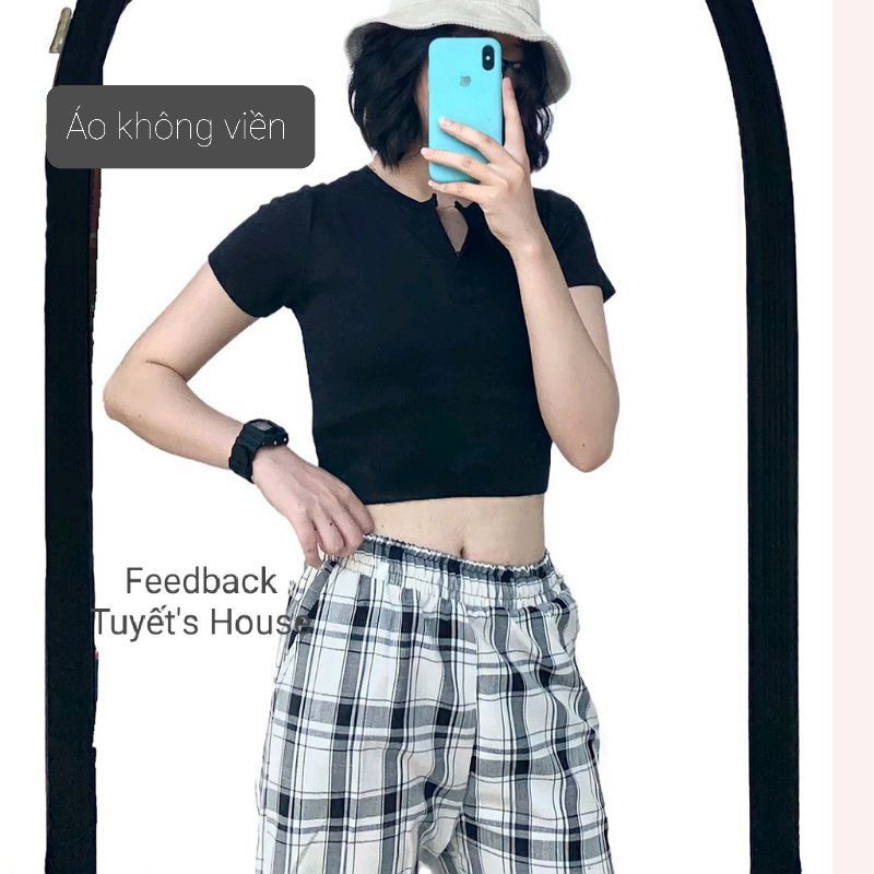 Áo Thun Croptop Ulzzang Ngắn Tay, Áo Croptop Cổ Kiểu Chữ V Chất Gân Đũa Xịn C5-1