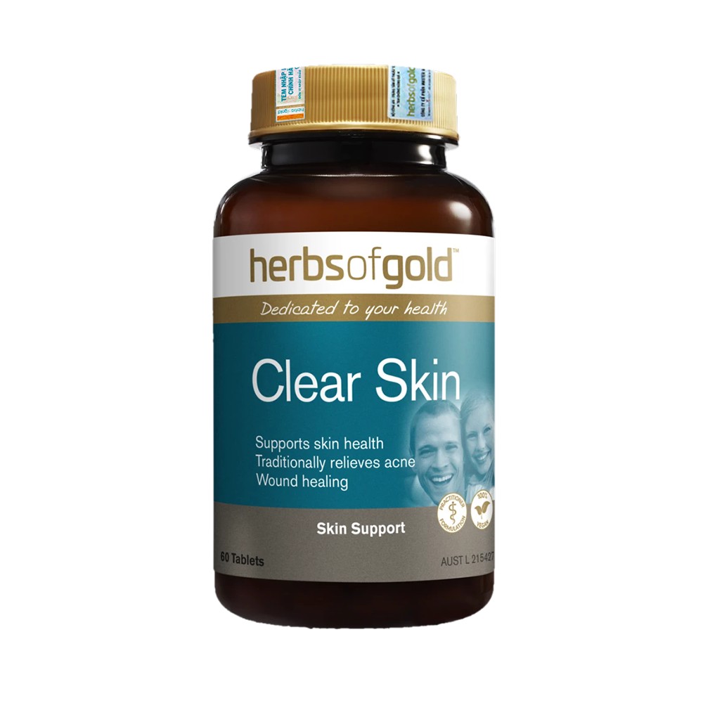 Viên uống thải độc da, hỗ trợ giảm mụn Clear Skin Herbs Of Gold - Hộp 60 viên