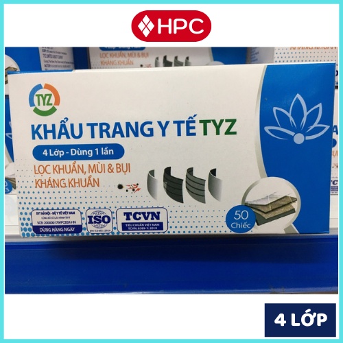 Khẩu Trang Kháng Khuẩn Khẩu Trang Y Tế 4 Lớp TYZ Không Thấm Nước Dây Đeo Chắc Chắn Lọc Khuẩn Ngăn Mùi Khói&amp;Bụi