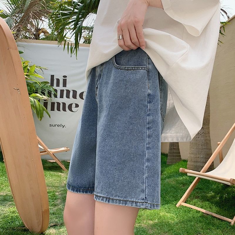 Quần Short denim Lưng Cao Ống Rộng Phong Cách Hàn Quốc Thời Trang Cho Nữ
