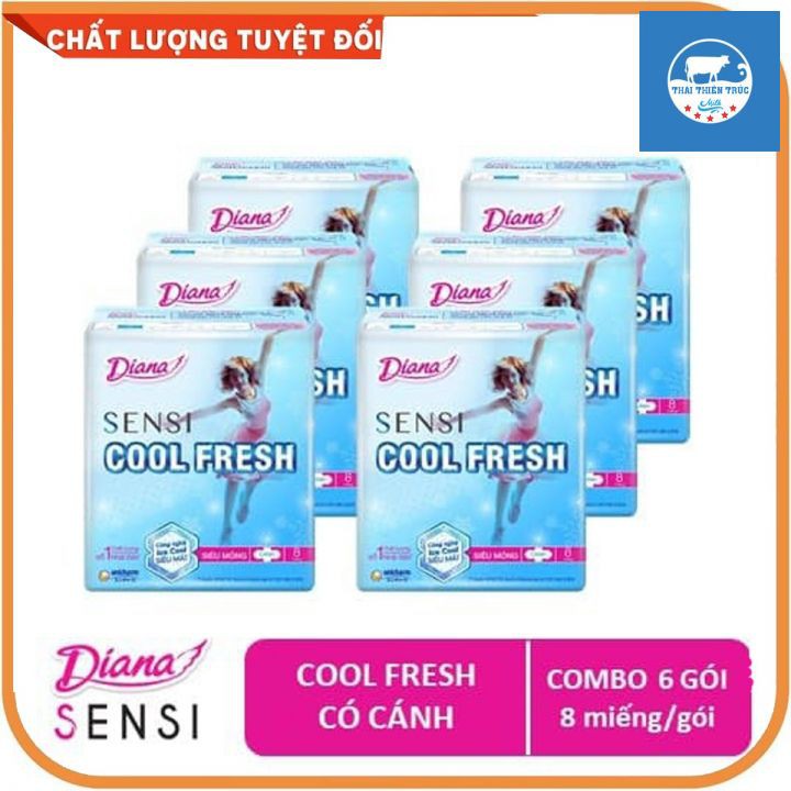 combo 6 gói Băng vệ sinh Diana SenSi Cool Fresh siêu mỏng cánh gói 8 miếng hàng tặng kèm