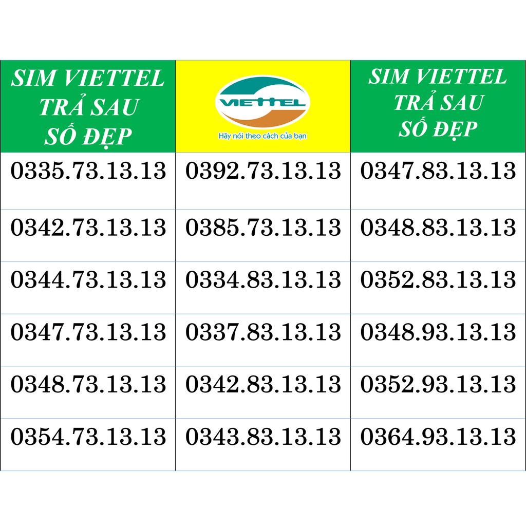 👉SIM TRẢ SAU VIETTEL SỐ ĐẸP - 31313