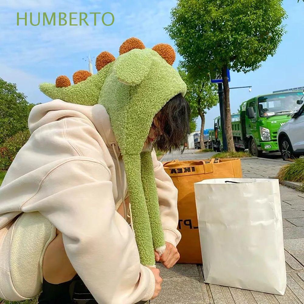 Mũ đội đầu hình khủng long hoạt hình dễ thương sáng tạo có thể chuyển động bảo vệ tai chống lạnh dành cho nữ