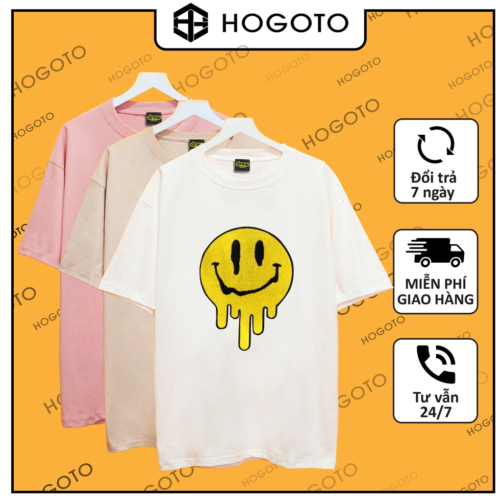 Áo thun tay lỡ DREW HOUSE MẶT CHẢY VÀNG Hogoto shop , Áo thun unisex nam nữ form rộng oversize chất liệu Cotton