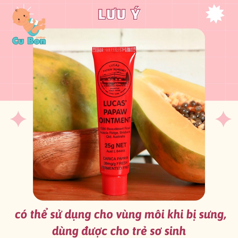 Lucas Papaw Ointment 25g kem đa năng đu đủ của Úc chống khô nẻ môi mẩn ngứa bỏng da mụn nhọn cho mọi lứa tuổi