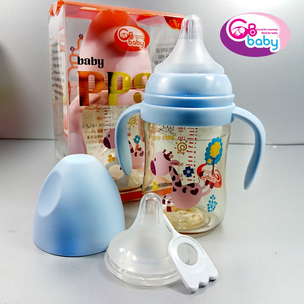 GB-Baby Bình Sữa PPSU Hình Tay Cầm New (Chính Hãng) Tặng 1 Núm Dung tích 180ml, 240ml