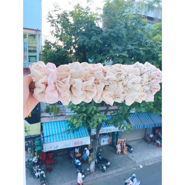 Dây cột tóc Scrunchies vải muslin/ linen hoa
