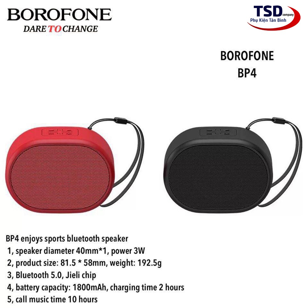 Loa bluetooth mini Borofone BP4 chính hãng có móc treo, nghe nhạc 10 giờ