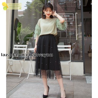 Chân váy lưới đính hạt cườm Dài MT153
