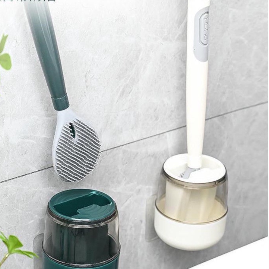 Chổi cọ toilet gắn tường - Cây cọ silicon có bình chứa xà phòng tiệng dụng