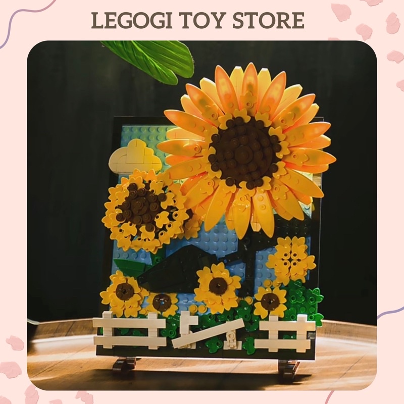 Đồ chơi lắp ghép Legogi TRANH ĐỂ BÀN HƯỚNG DƯƠNG 666 mảnh mô hình trang trí phòng bàn decor quà tặng sinh nhật bạn gái