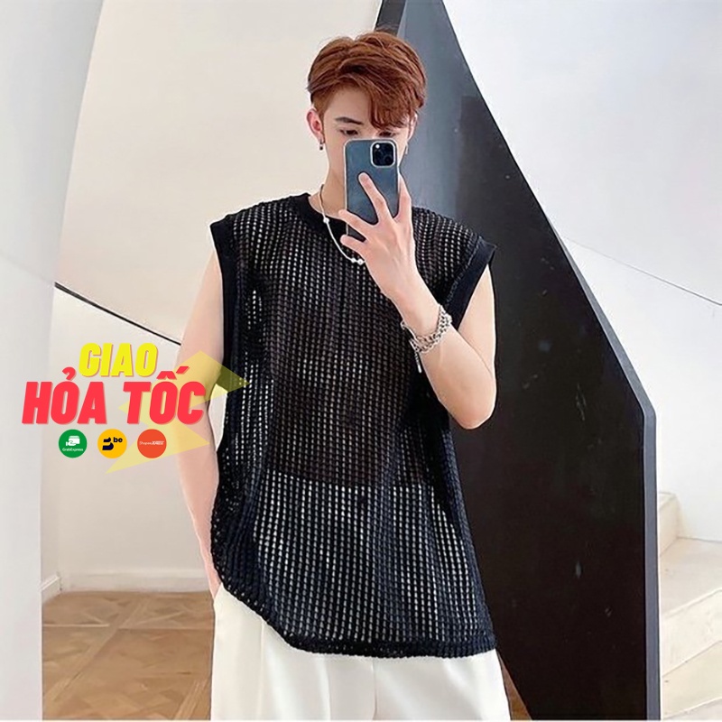 Áo ba lỗ lưới sát nách nam thời trang phong cách Hip hop đường phố