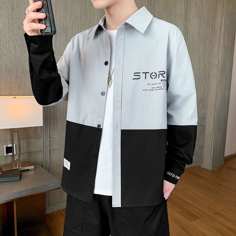 Áo Sơ Mi Tay Dài Dáng Rộng Màu Gradient Phong Cách Hàn Quốc Thời Trang Xuân Thu Cho Nam