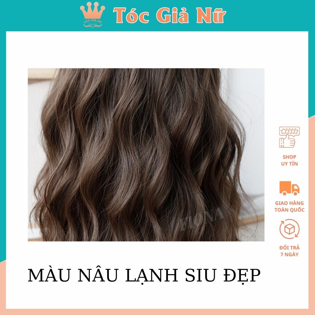 Tóc giả nguyên đầu xù dợn tự nhiên màu nâu lạnh, TGN, T60F