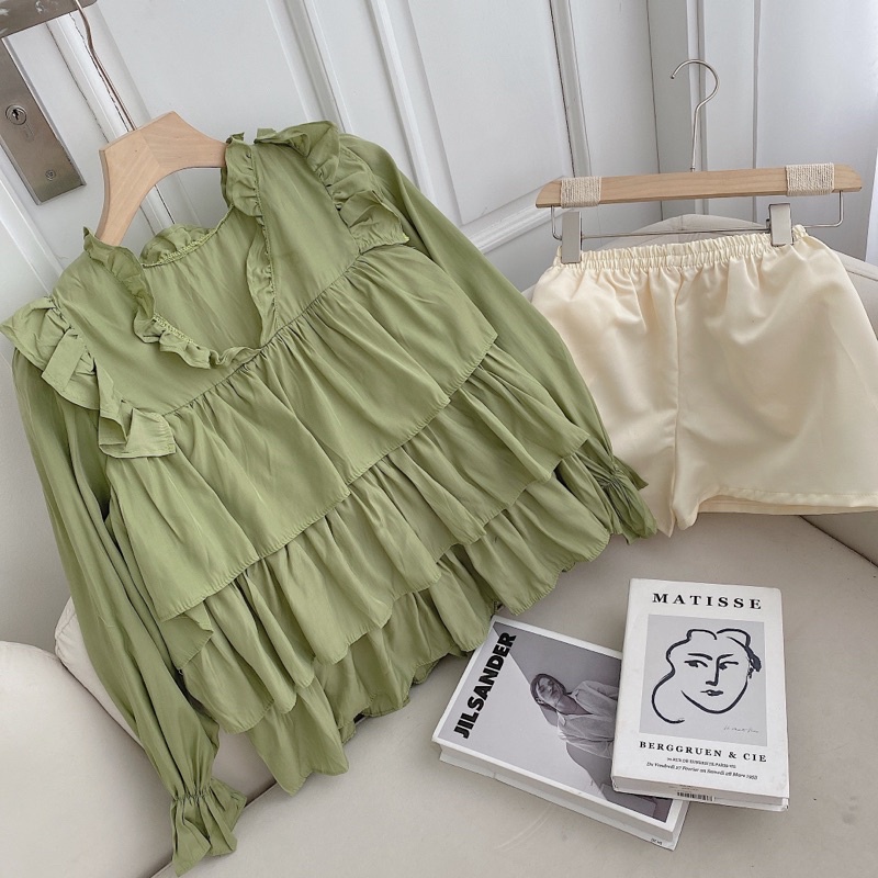 SET ÁO XANH BÈO BBD + SHORT KEM LƯNG THUN