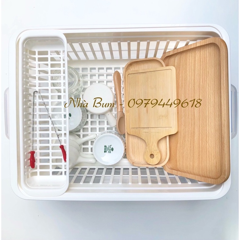 Rổ úp chén bát có nắp đậy Inomata - Nhật - Khay úp chén bát cho bé