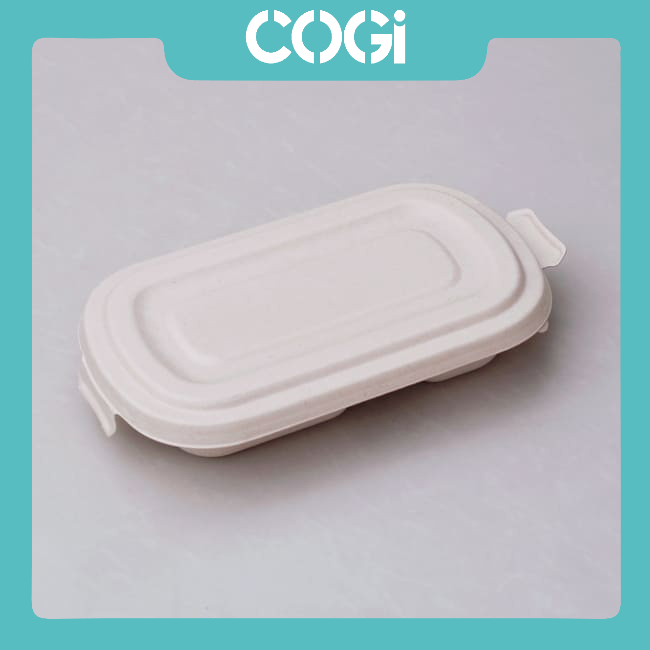 50 hộp bã mía dài 2 ngăn kèm nắp nhựa pet hoặc nắp bã mía 750ml dùng 1 lần chính hãng cogi đựng cơm văn phòng