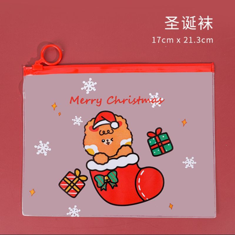 Túi Zip đựng quà, bút, thước kẻ hình Noel