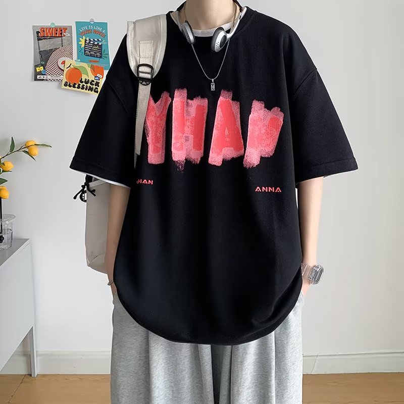 Áo Thun Tay Ngắn Dáng Rộng In Chữ Phong Cách Hip Hop Nhật Bản Thời Trang Mùa Hè Cho Nam Và Nữ size M-8XL