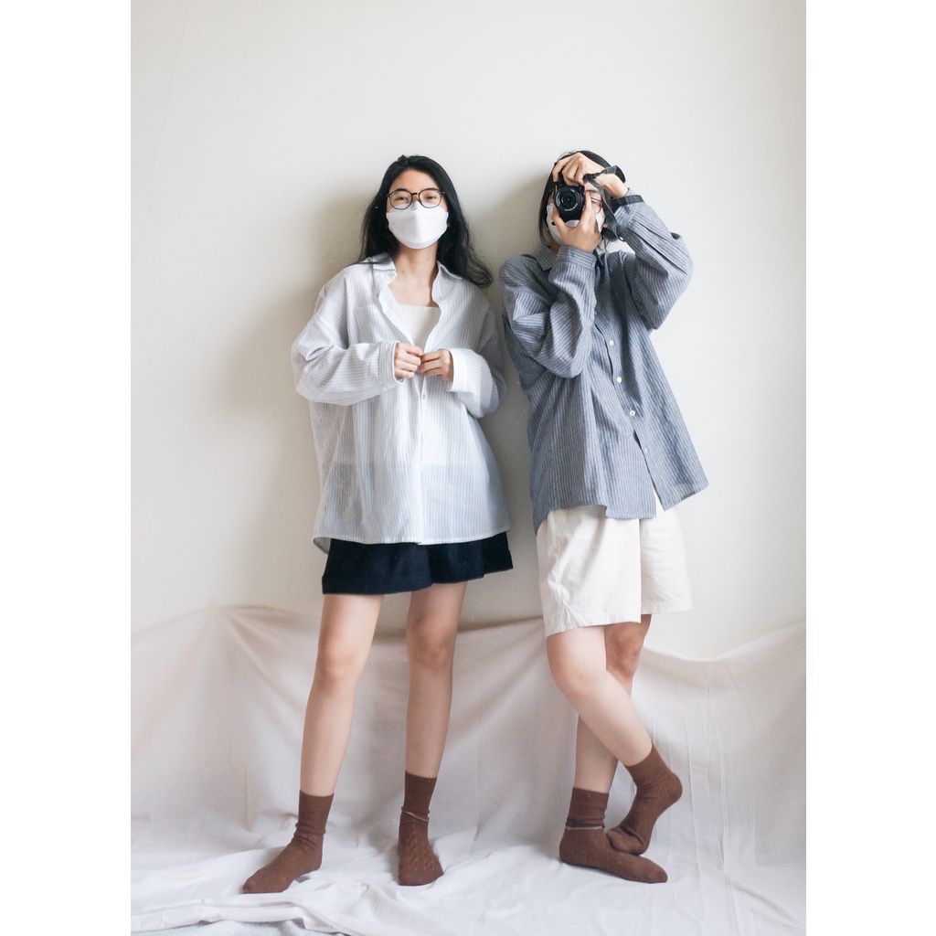 Áo sơmi form suông rộng tay dài