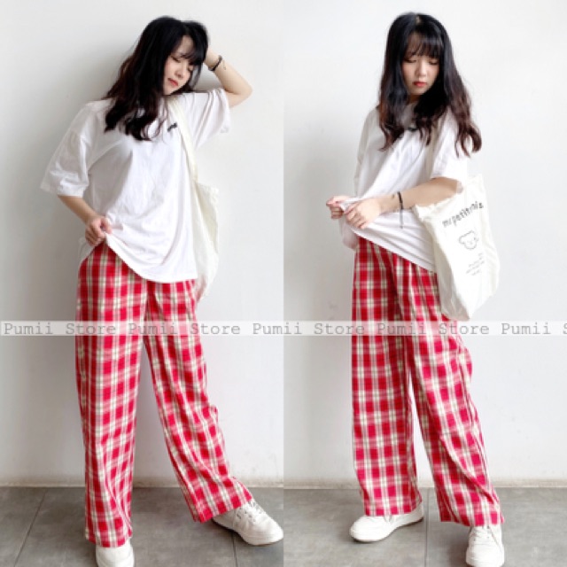 Quần ống rộng Culottes kẻ Caro suông dài (ảnh thật camera thường cuối cùng) | BigBuy360 - bigbuy360.vn