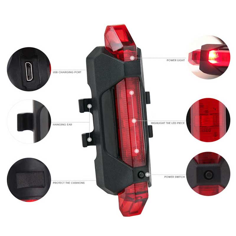 Bicycle Light LED Taillight Waterproof Rear Tail Safety Warning Cycling Light USB Rechargeable Light Mountain Bike Light