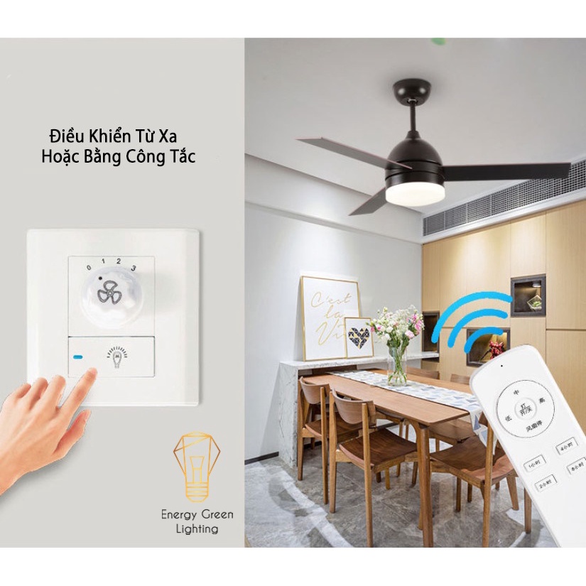 Quạt Trần Gỗ Energy Green Lighting 3 Cánh QT-10632 Phong Cách Bắc Âu Tích Hợp Đèn Chiếu Sáng - Điều Khiển Từ Xa
