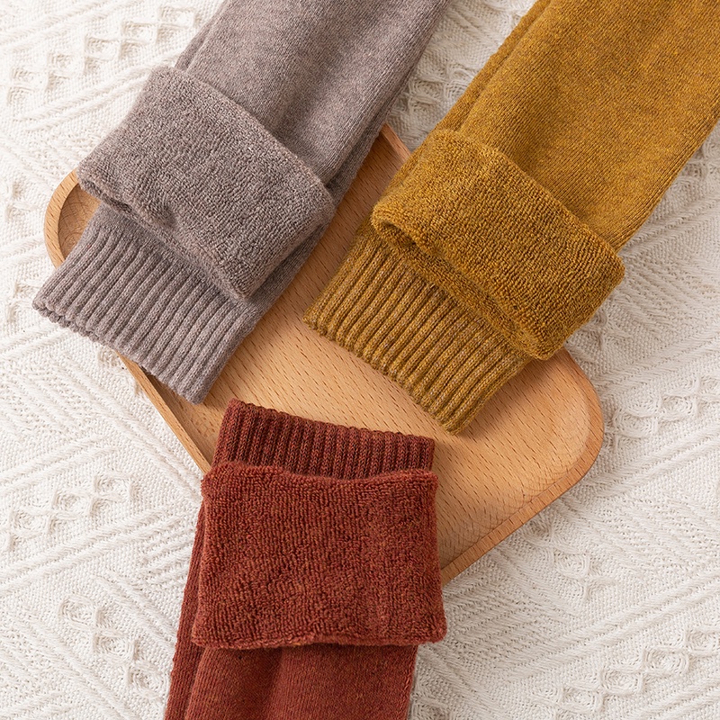 Vớ cotton terry dày cao qua đầu gối màu trơn dạng nén phong cách Nhật Bản/ Hàn Quốc thời trang mùa đông cho nữ
