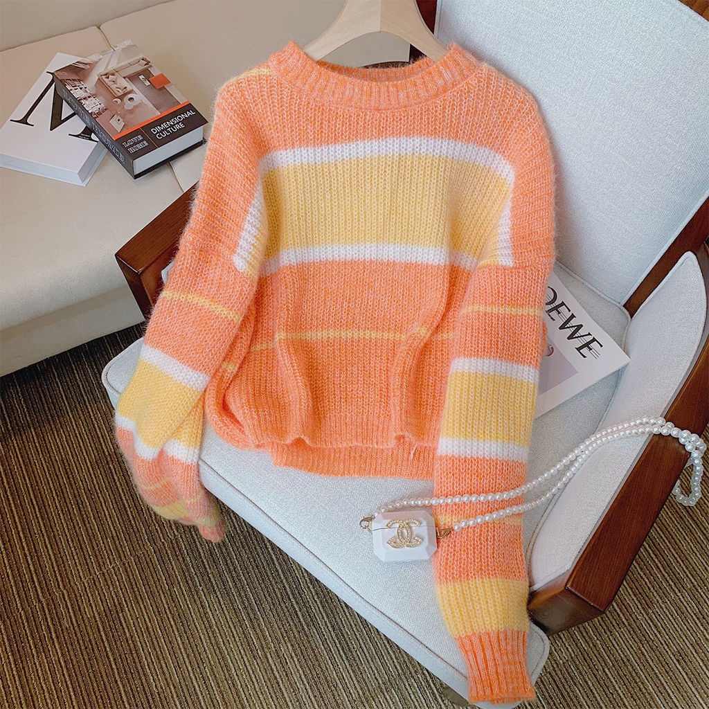 Áo Sweater Dệt Kim Tay Dài Màu Sắc Tương Phản Thời Trang Mùa Thu Cho Nữ