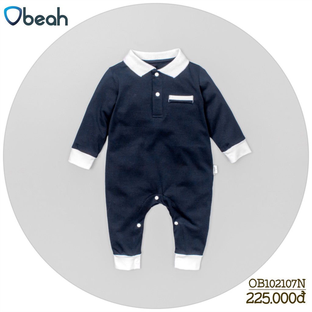Bộ body polo Obeah màu xanh navy cotton organic Fullsize 59 đến 90 cho bé yêu từ 0 đến 24 tháng