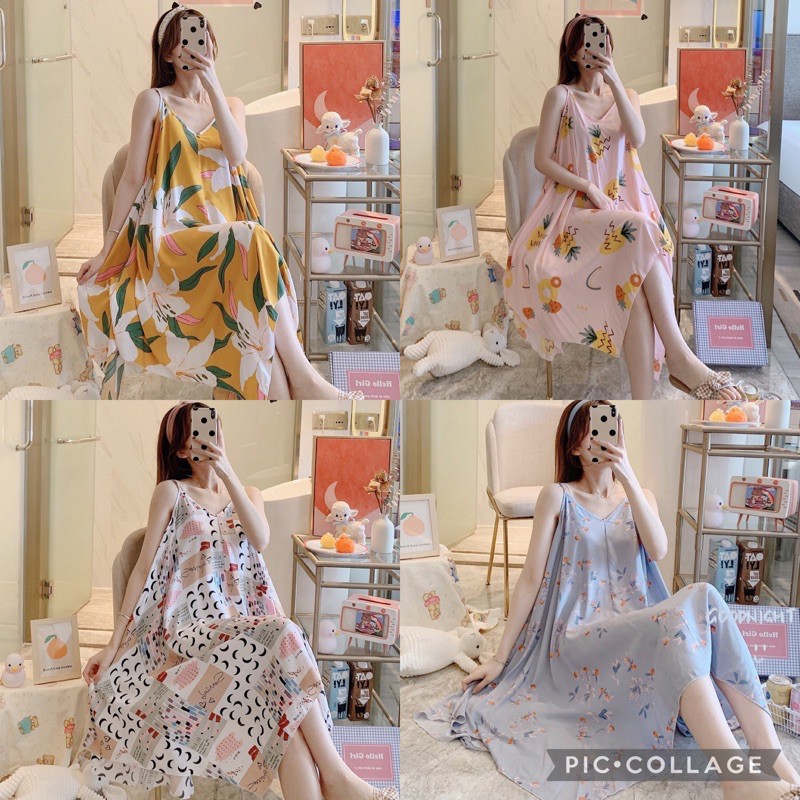 Đầm ngủ hai dây, váy maxi bigsize chất liệu mềm mịn mát