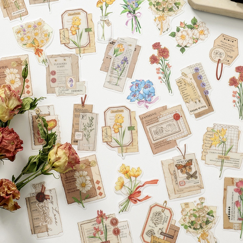 Set 30 Miếng Dán Washi Họa Tiết Hoa Trang Trí Sổ Tay/Nhật Ký DIY