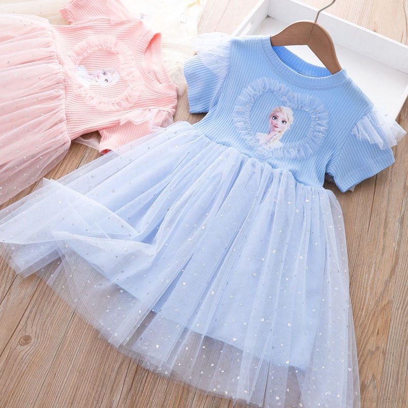 Đầm Dệt Kim Phối Lưới Họa Tiết Ngôi Sao Aisha Dễ Thương Dành Cho Bé Gái