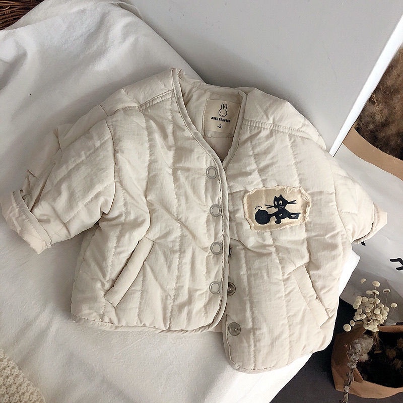 Áo khoác đệm cotton dày dặn mềm mại in chữ phong cách thời trang Hàn Quốc cho bé