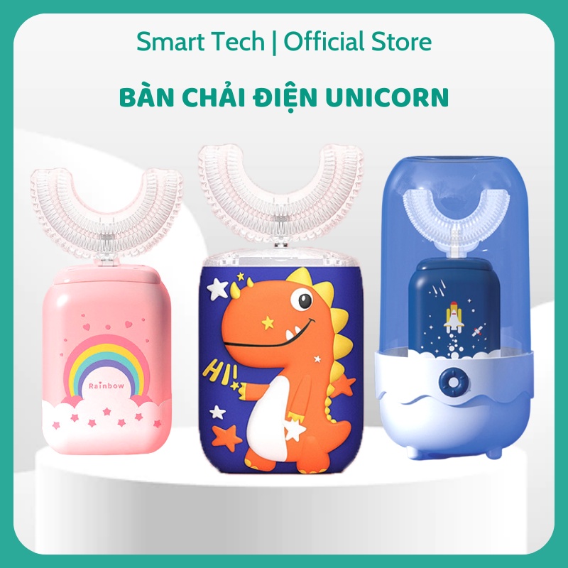 Bàn chải đánh răng điện cho bé UNICORN, Bàn chải điện trẻ em lông silicone siêu mềm, Bé từ 2t-12t sử dụng, BH 6 tháng
